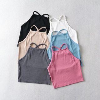 Cross-strap Plain Crop Camisole Top