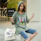 Hooded Donald Duck Print T-shirt