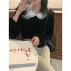 Peter Pan Collar Velvet Blouse Black - One Size