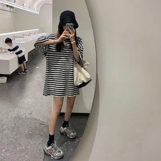 Oversized Striped Long-sleeve T-shirt Black & White - One Size