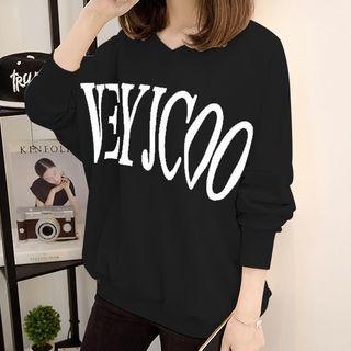 V-neck Medium Long-sleeve Lettering Sweatshirt