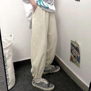 High-waist Plain Drawstring Hem Harem Pants