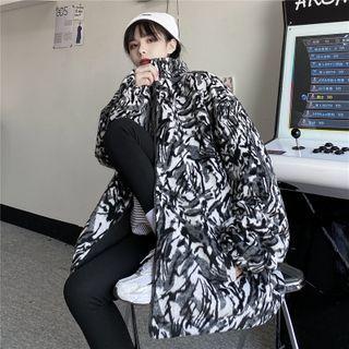 Couple Matching Reversible Printed Stand Collar Zip Jacket