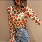 Long-sleeve Strawberry Print T-shirt As Shown In Figure - One Size
