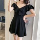 Cold-shoulder Ruffled Mini A-line Dress