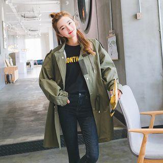 Drawstring Waist Plain Parka