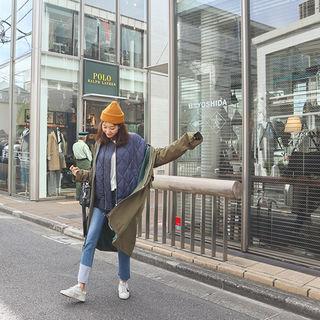 Set: Stand-collar Long Parka + Quilted Bomber Jacket