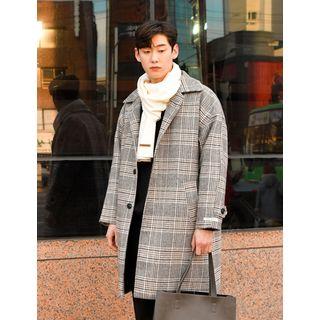 Glen-plaid Wool Blend Coat Gray - One Size
