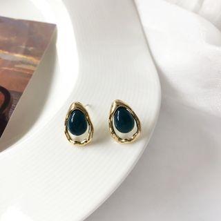 Waterdrop Stud Earring 1 Pair - Dark Green & Gold - One Size