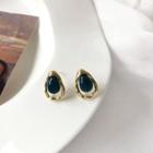 Waterdrop Stud Earring 1 Pair - Dark Green & Gold - One Size