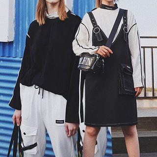 Contrast Trim Long-sleeve Mock Neck T-shirt