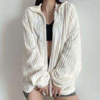 Stand-collared Embroidered Zip Jacket