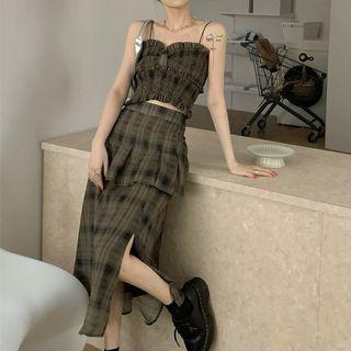 Plaid Cropped Camisole Top / Midi Skirt