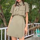 Short-sleeve Cargo Shirt / Plain A-line Skirt