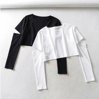 Cutout Sleeve Plain Cropped Top