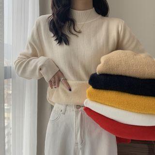 Plain Mock-neck Loose-fit Fleece Top
