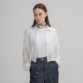 Pocket-front Sheer Cropped Shirt