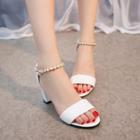 Faux Pearl Ankle Strap Heel Sandals