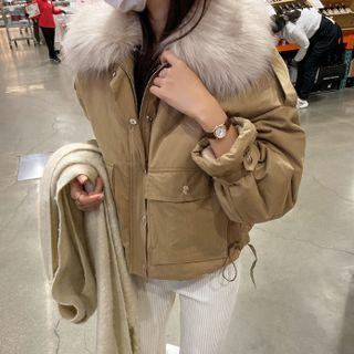 Faux-fur Trim Drawstring-hem Jacket