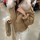 Faux-fur Trim Drawstring-hem Jacket