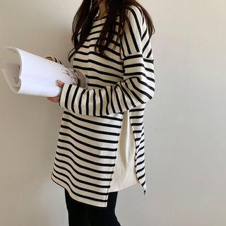 Slit-side Longline Stripe T-shirt