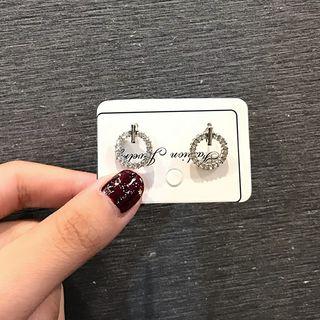 925 Sterling Silver Rhinestone Circle Stud Earring 1 Pair - Silver - One Size