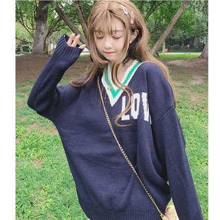 V-neck Lettering Sweater