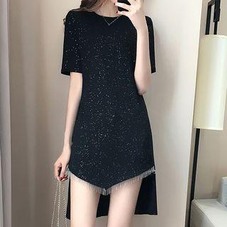 Fringed Hem Short Sleeve Dress