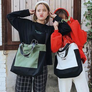 Lettering Colour Block Canvas Tote Bag