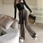 Drawstring Checkered Wide-leg Pants