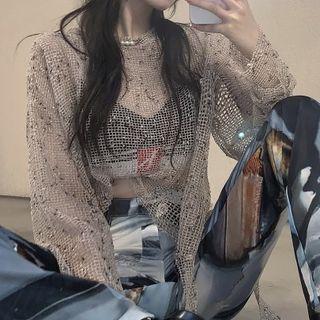 Long-sleeve Perforated Crop Top / Pants