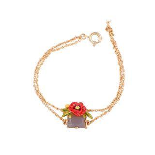 Fashion Elegant Plated Gold Enamel Red Flower Cubic Zirconia Double Bracelet Golden - One Size