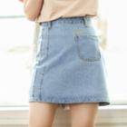 Pocket-detail Mini A-line Denim Skirt