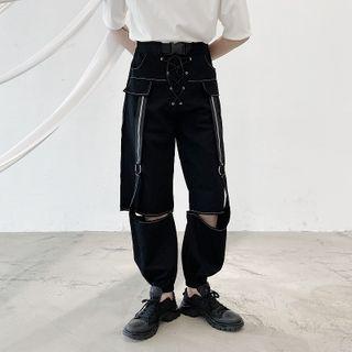 Lace-up Zip Detail Harem Pants