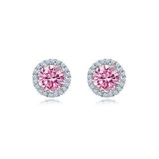 Fashion And Simple October Birthstone Pink Cubic Zirconia Stud Earrings Silver - One Size