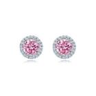 Fashion And Simple October Birthstone Pink Cubic Zirconia Stud Earrings Silver - One Size
