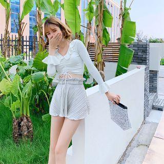 Set: Long-sleeve Ruffle Swim Top + Skirt