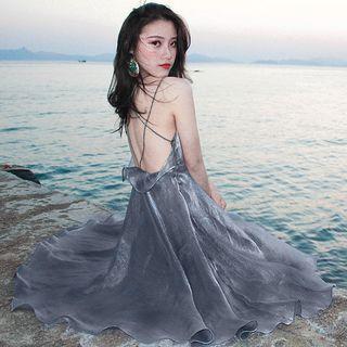 Strappy Open-back A-line Flare Dress