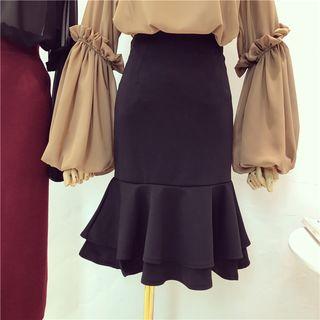 Ruffle Hem Midi Skirt