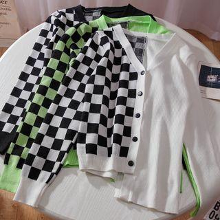 Checkered Panel Cardigan