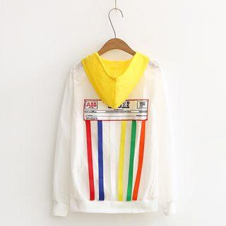 Color Applique Zip Hooded Jacket