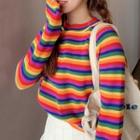 Rainbow Stripe Knit Top As Shown In Figure - One Size