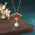 Fan Faux Pearl Pendant Alloy Necklace Cp480 - Gold - One Size