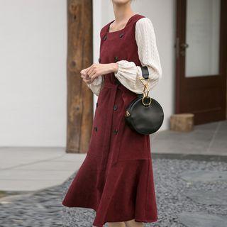 Long-sleeve Panel Double-breasted A-line Dress