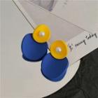 Faux Pearl Two-tone Stud Earring 1 Pair - Blue & Yellow - One Size