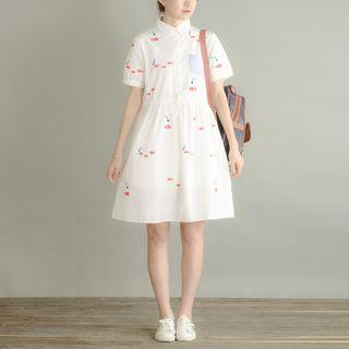 Fish Short-sleeve A-line Shirt Dress