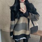 Distressed Striped Loose-fit Sweater As Figure - One Size