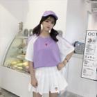 Heart Embroidered Short Sleeve T-shirt Purple - One Size