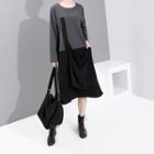 Two-tone Long-sleeve Midi Knit Dress