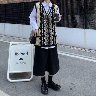 Buttoned Patterned Knit Vest As Shown In Figure - One Size